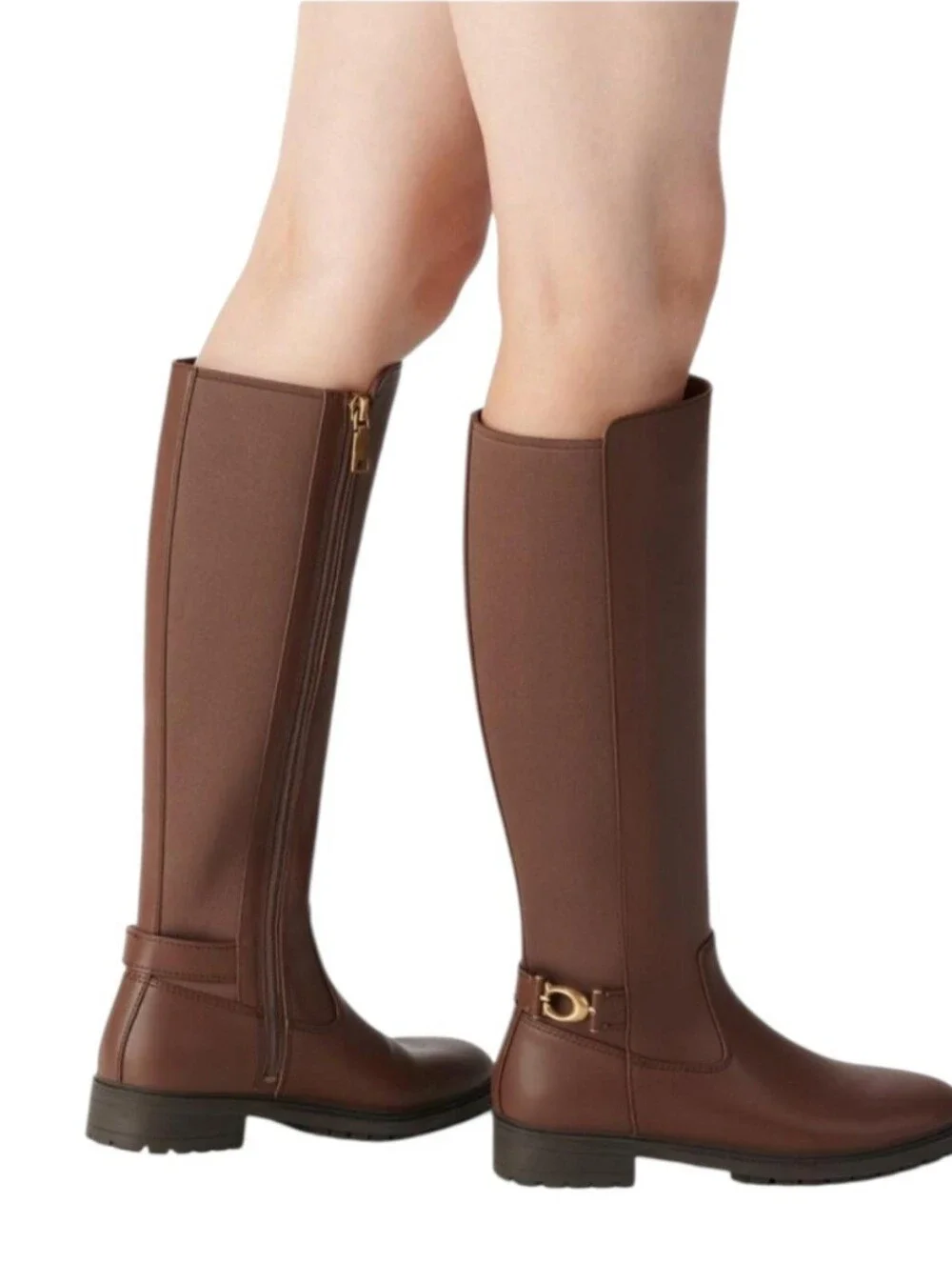 COACH Faith Brown Leather Knee High Lug Sole Riding Boots Size 9
